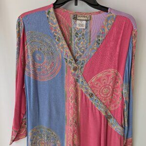 Shaybali Pink Blue Batik Rayon Tunic Top M